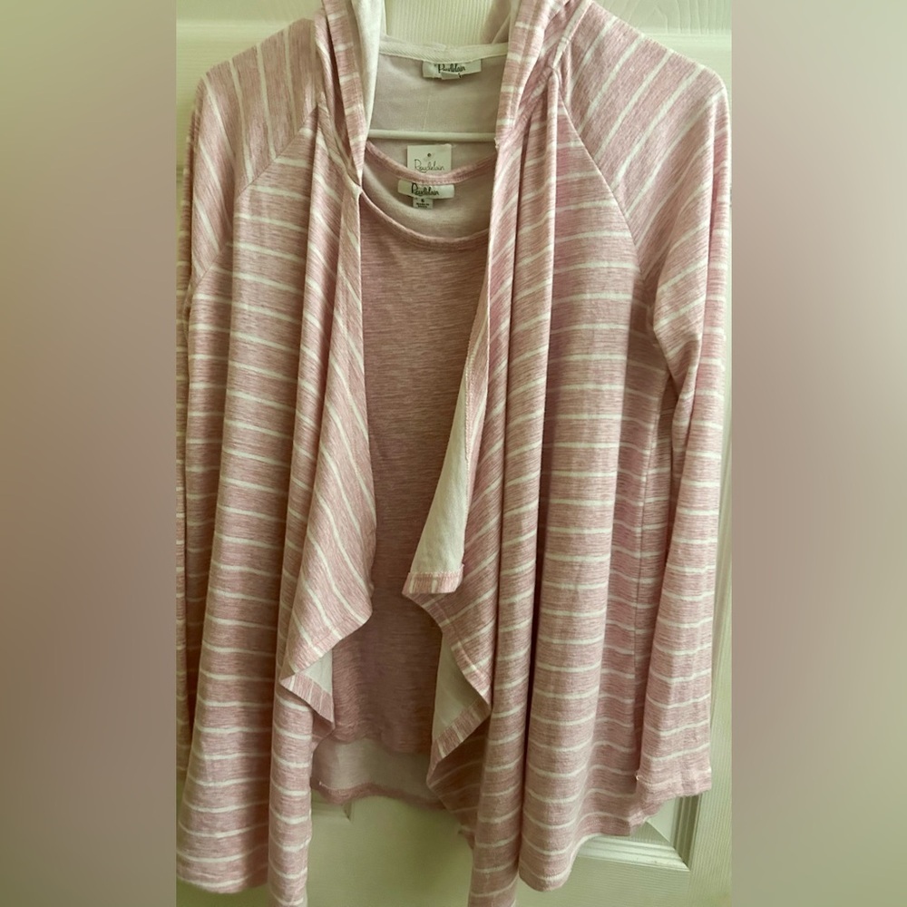 Pink Striped Women's hooded two piece top set